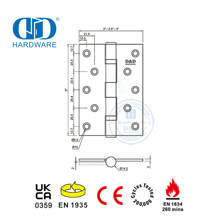 High Quality CE Grade 13 Certification 5 Inch Fire Rated Mortise Door Hinge -DDSS001-CE