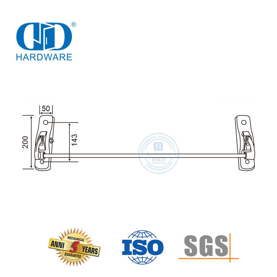 Stainless Steel Single Latch Point Push Bar Exit Hardware-DDPD009-SSS