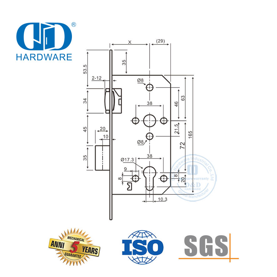 Stainless Steel Euro Roller Bolt Double Turn Deadbolt Door Lock-DDML010-5572-SSS