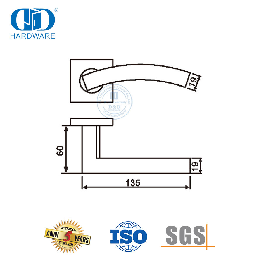 Architectural Door Hardware Stainless Steel Arch Shape Hollow Lever Handle-DDTH045-SSS