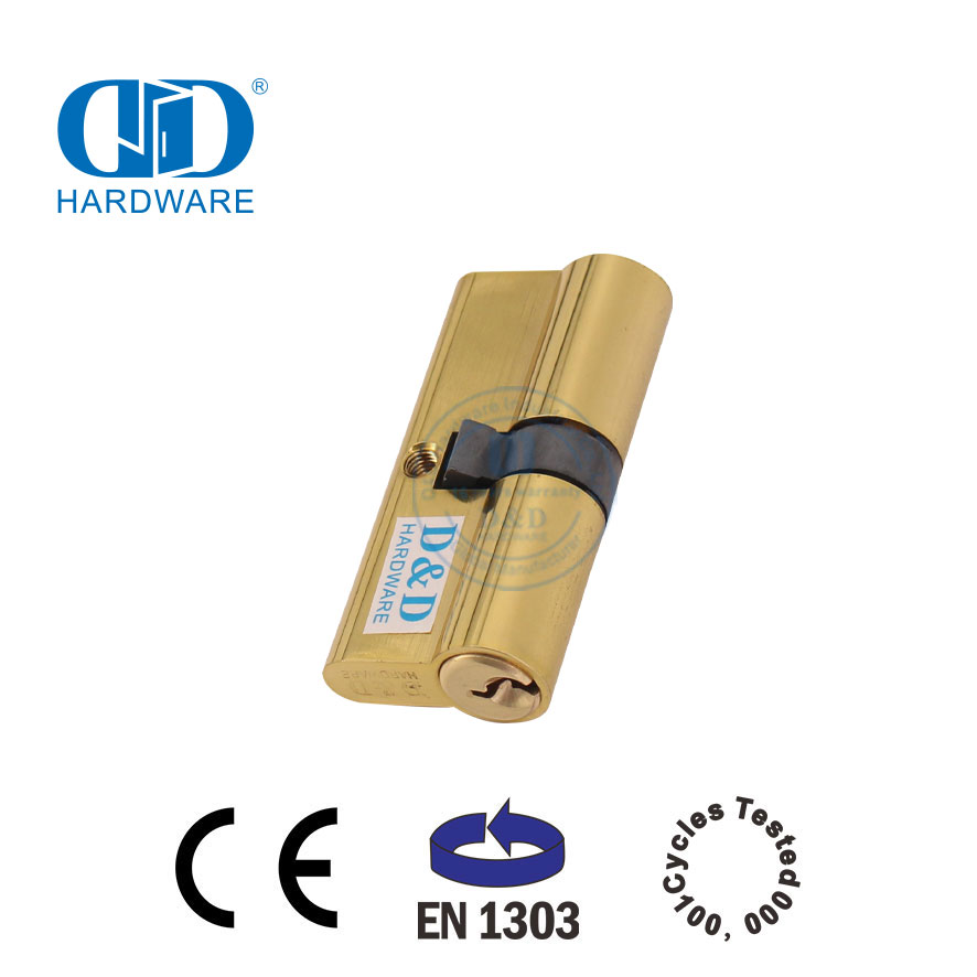 EN 1303 Polished Brass Double Key Lock Cylinder for Wooden Door-DDLC003-60mm-PB