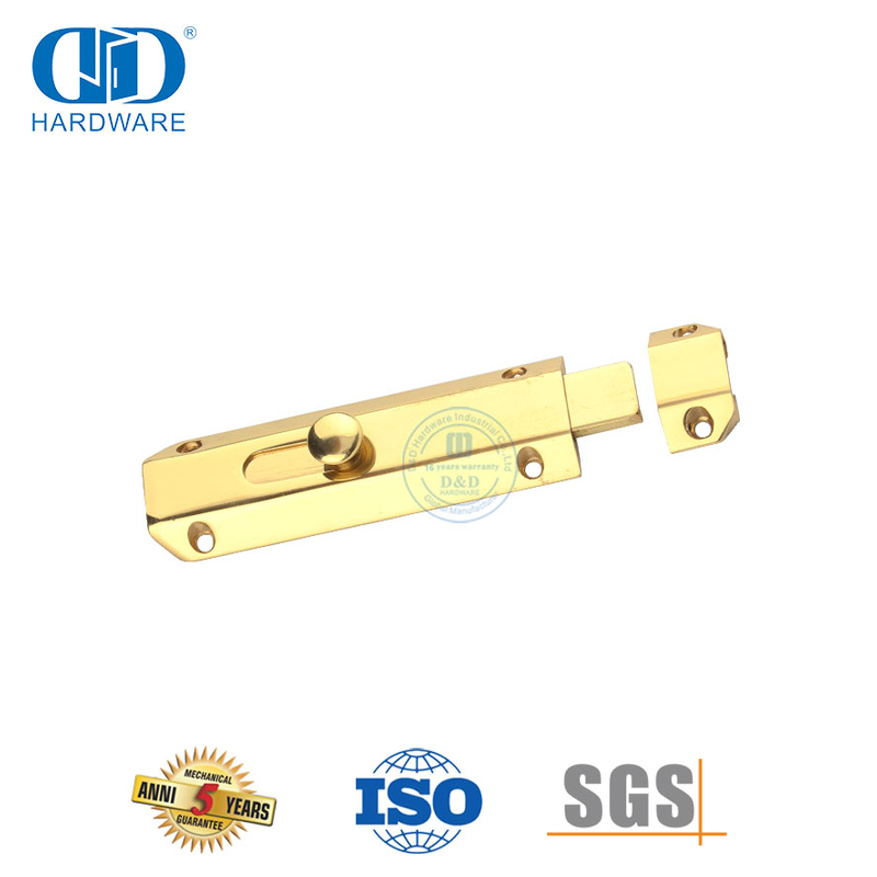 Gold Plated Polished Brass Tower Bolt for Commercial Building Door-DDDB017-PB