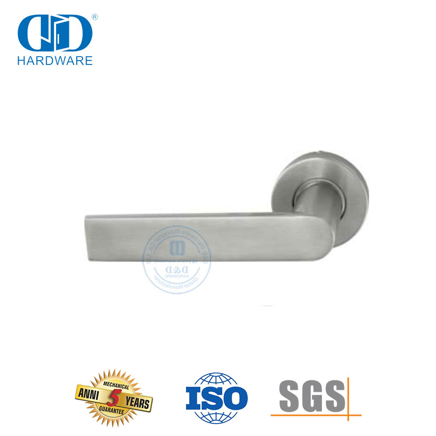 Single Bend 304 Stainless Steel Lever Door Handle on Round Rosette-DDTH043-SSS