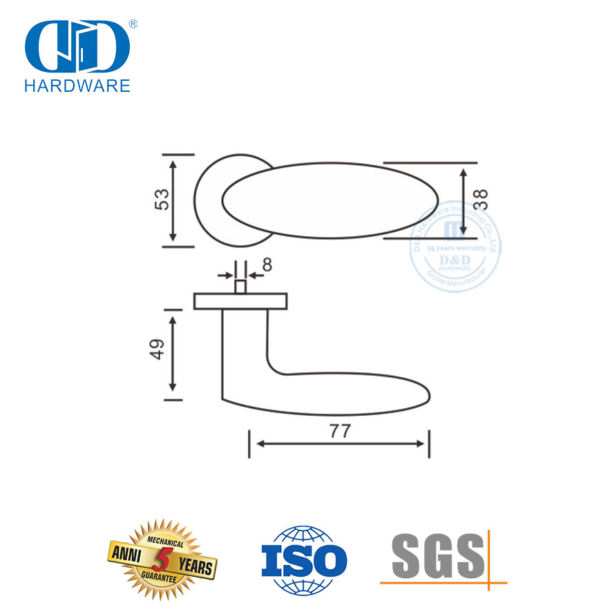 SUS 304 Oval Shape Short Solid Lever Handle for Timber Door-DDSH031-SSS