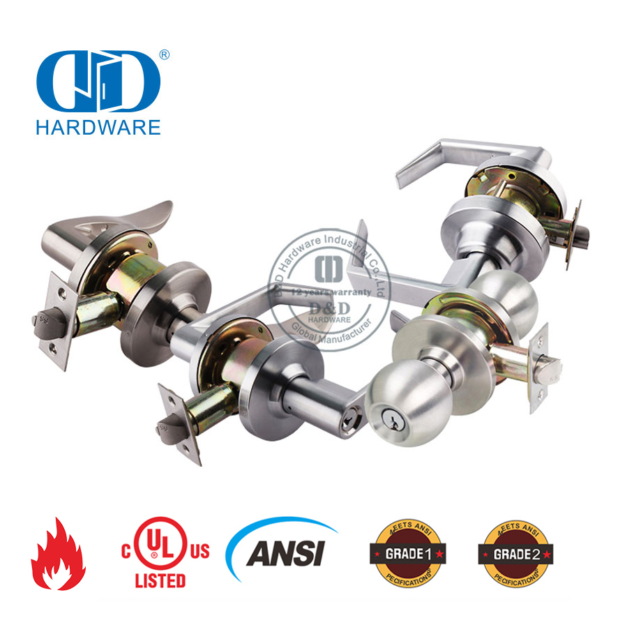 ANSI BHMA Tubular Lever Lockset Outside Inside Door Handle Lock