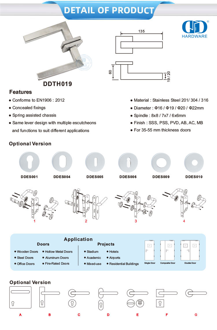 Square Direct Lever Handle