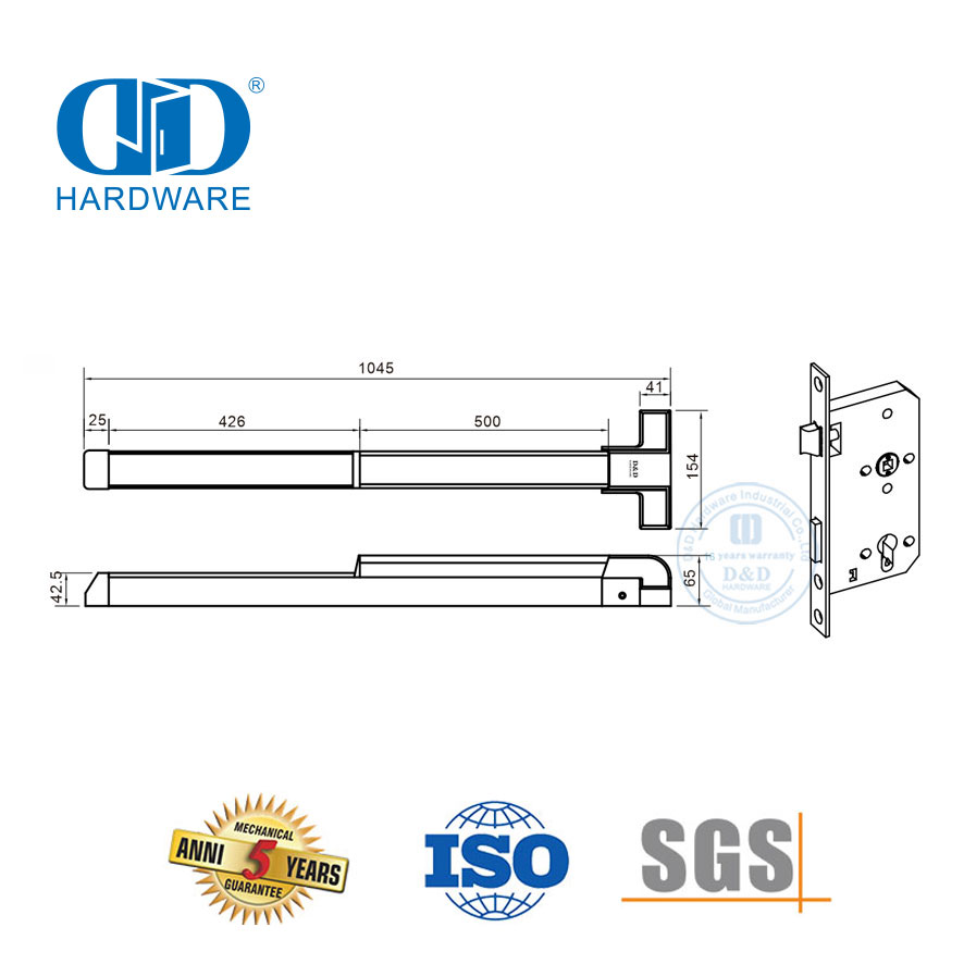 Stainless Steel Handed Panic Exit Door Hardware with Mortise Lock-DDPD038-SSS