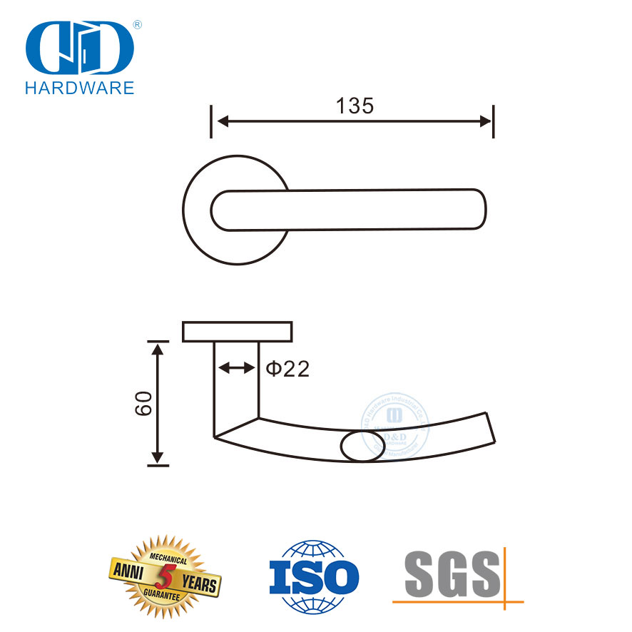 Luxury Stainless Steel Door Handle on Rosette for Front Door-DDTH025-SSS