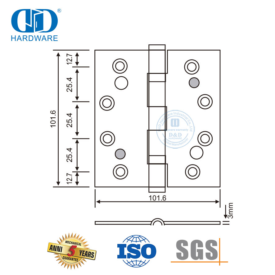 Main Door Hardware Stainless Steel Five Knuckle Double Security Hinge-DDSS014