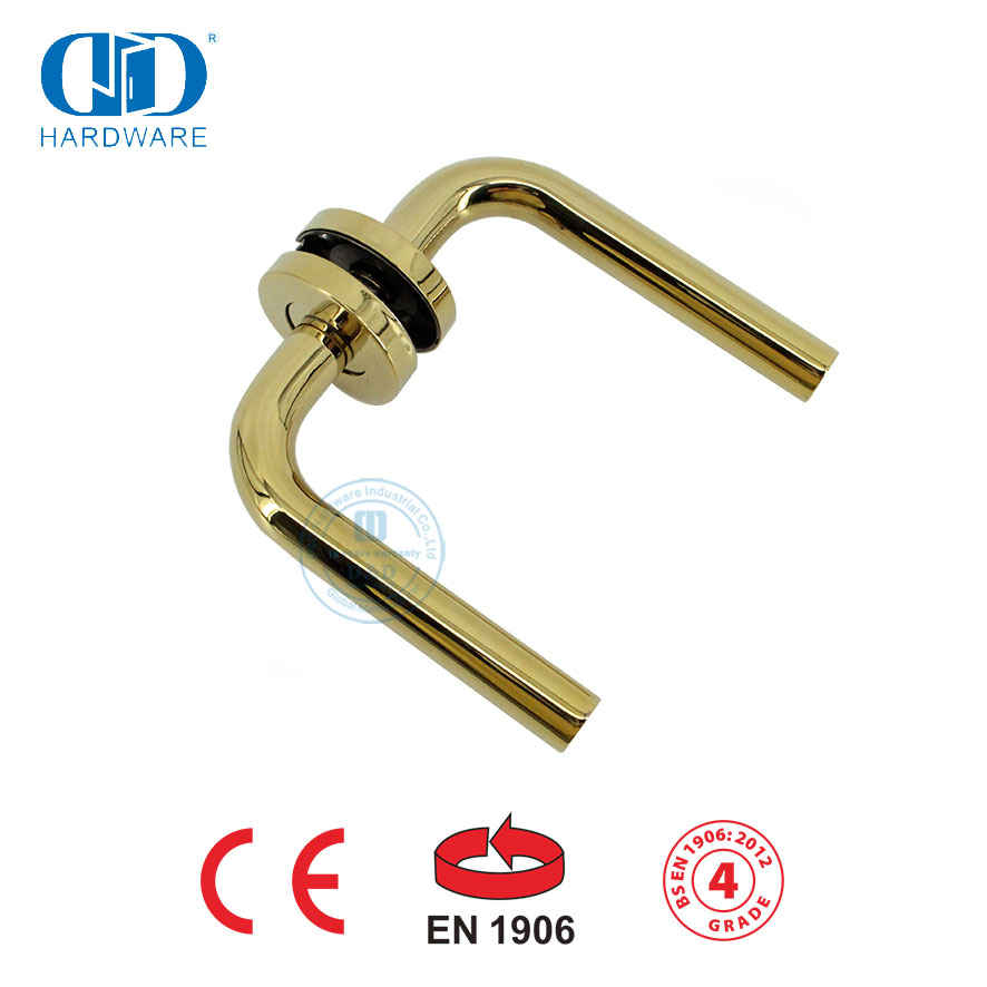 Polished Brass Mirror Golden EN 1906 Tubular Type Door Handle-DDTH002-PB