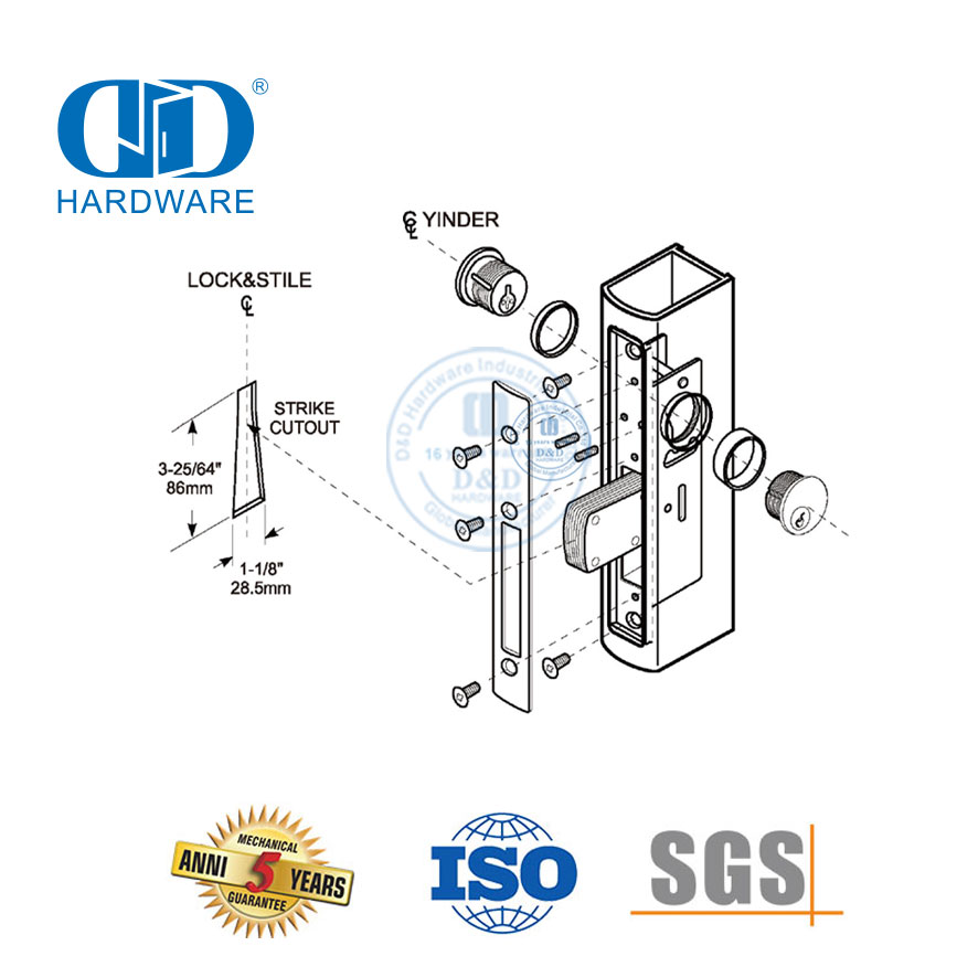 High Quality For Metal Door Hardware European Door Long Throw Deadlock Kit Lock With Mortise Key Cylinders-DDML041
