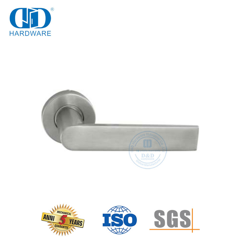 Single Bend 304 Stainless Steel Lever Door Handle on Round Rosette-DDTH043-SSS