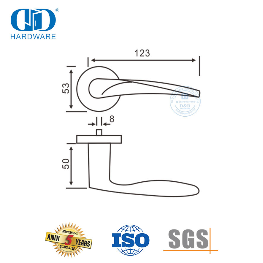 Stainless Steel Hotel Bathroom Tubular Solid Lever Handle for Wooden Door-DDSH001-SSS