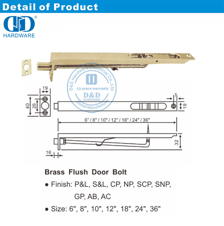 Brass Flush Door Bolt