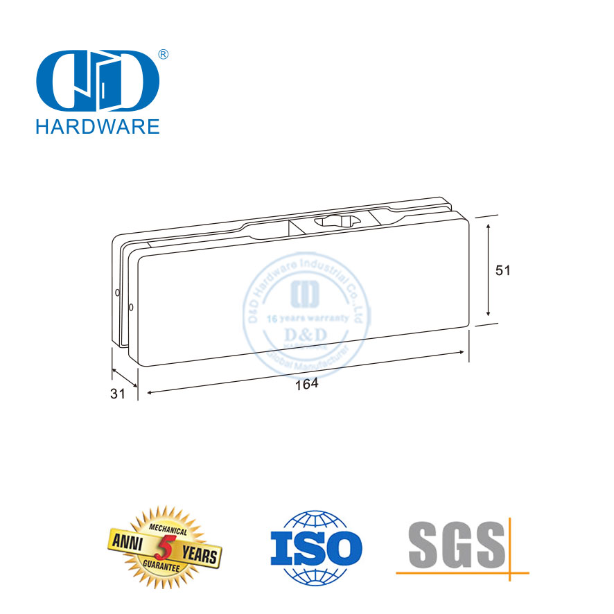 Stainless Steel Cover Glass Hardware Aluminium Bottom Patch Fittings-DDPT001