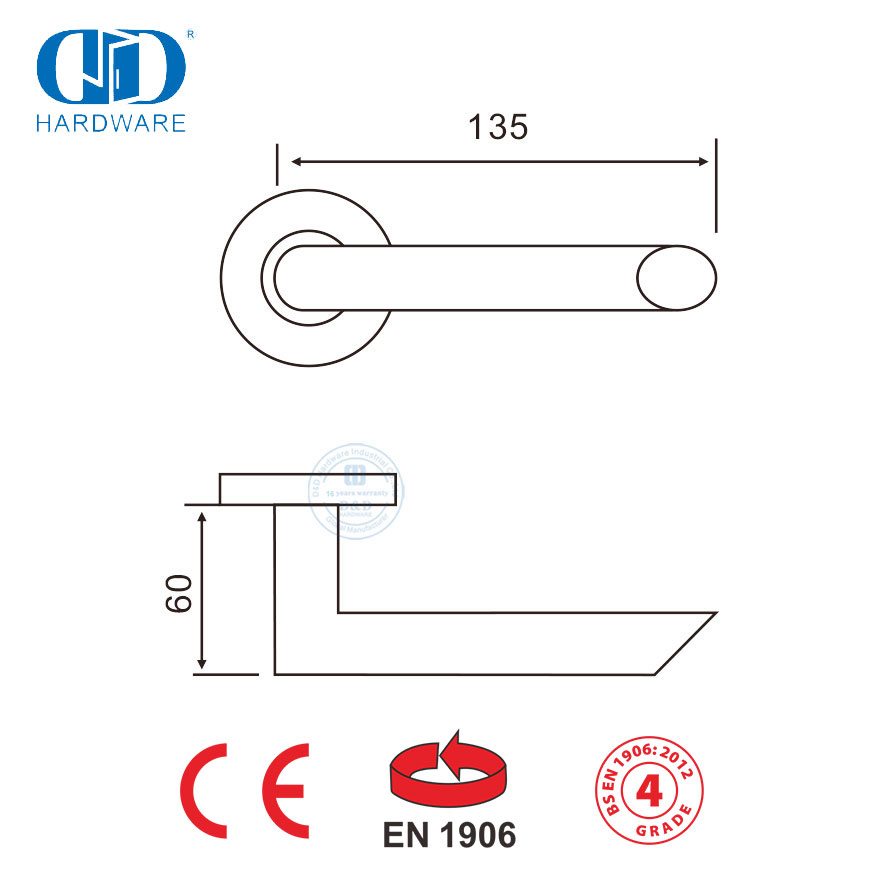 New Design Funiture Hardware EN 1906 Hollow Tube Lever Handle-DDTH012-SSS