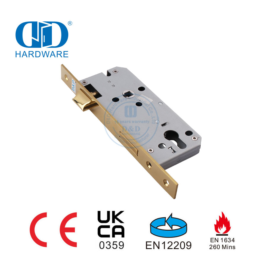 Polished Brass Mirror Golden Fire Rated Mortise Lock for Commercial Building-DDML026-4585-PB
