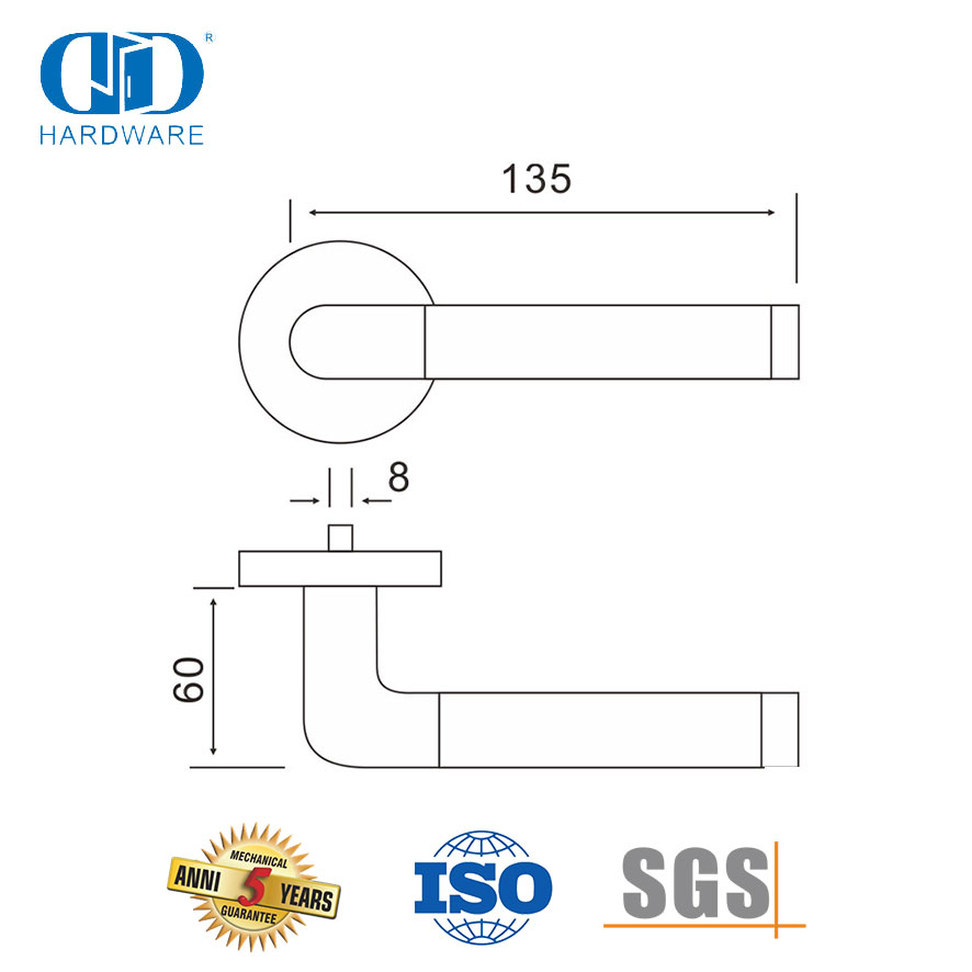Euro Style Commercial Building Hardware High Grade Lever Door Handle-DDTH021-SSS