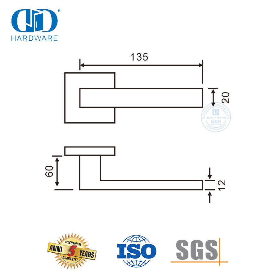 Passage Hallway Door Hardware Satin Finish Square Lever Handles-DDTH020-SSS