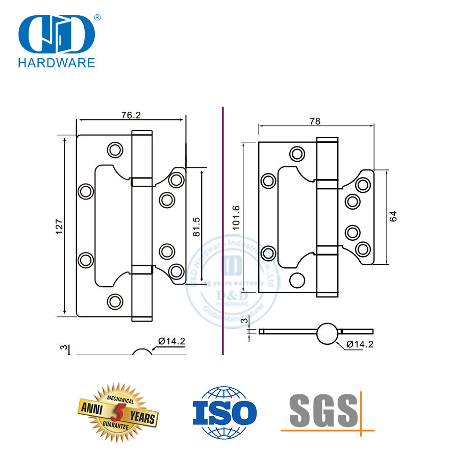 Heavy Duty Commercial Door Hinges Stainless Steel Flush Hinge-DDSS026