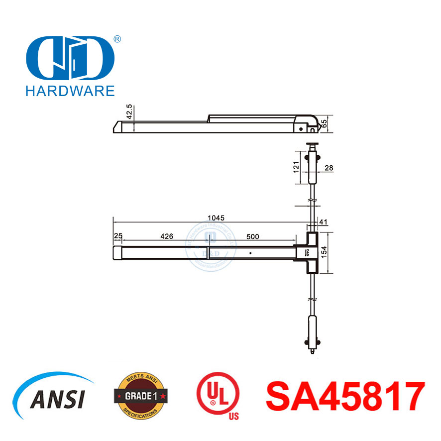 Door Ironmongery Hardware Panic Exit Vertical Rod Bar with UL305-DDPD027-SSS