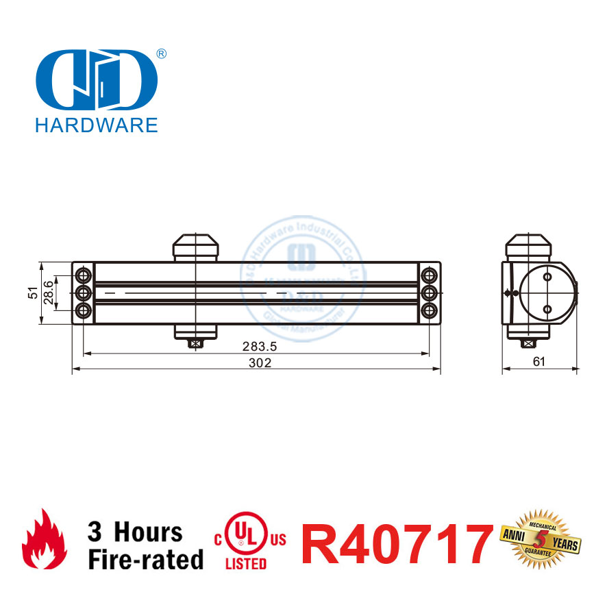ANSI Heavy Duty 150KG 1400mm UL Certificate Certification Adjustable Fire Door Closer-DDDC043