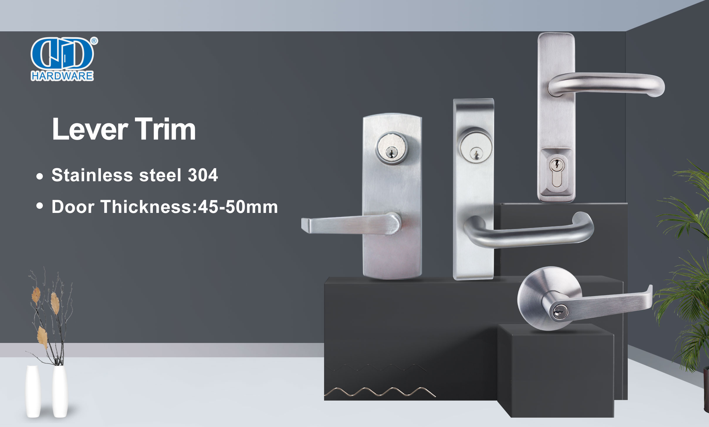 Door Handle Lock Stainless Steel Lever Trim with Key