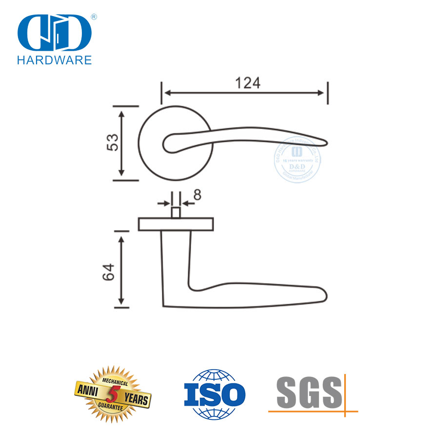 Stainless Steel Europe Type Privacy Internal Door Solid Lever Handle-DDSH007-SSS