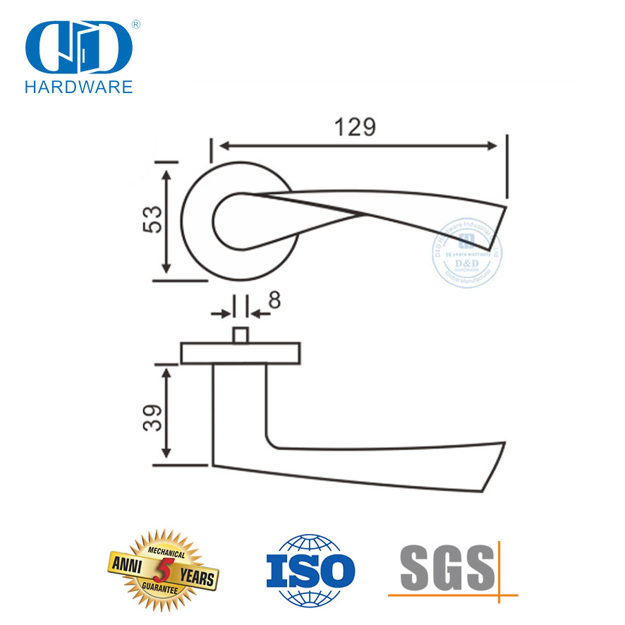 SUS 304 Streamline Type Solid Lever Door Handle for Metal Door-DDSH002-SSS