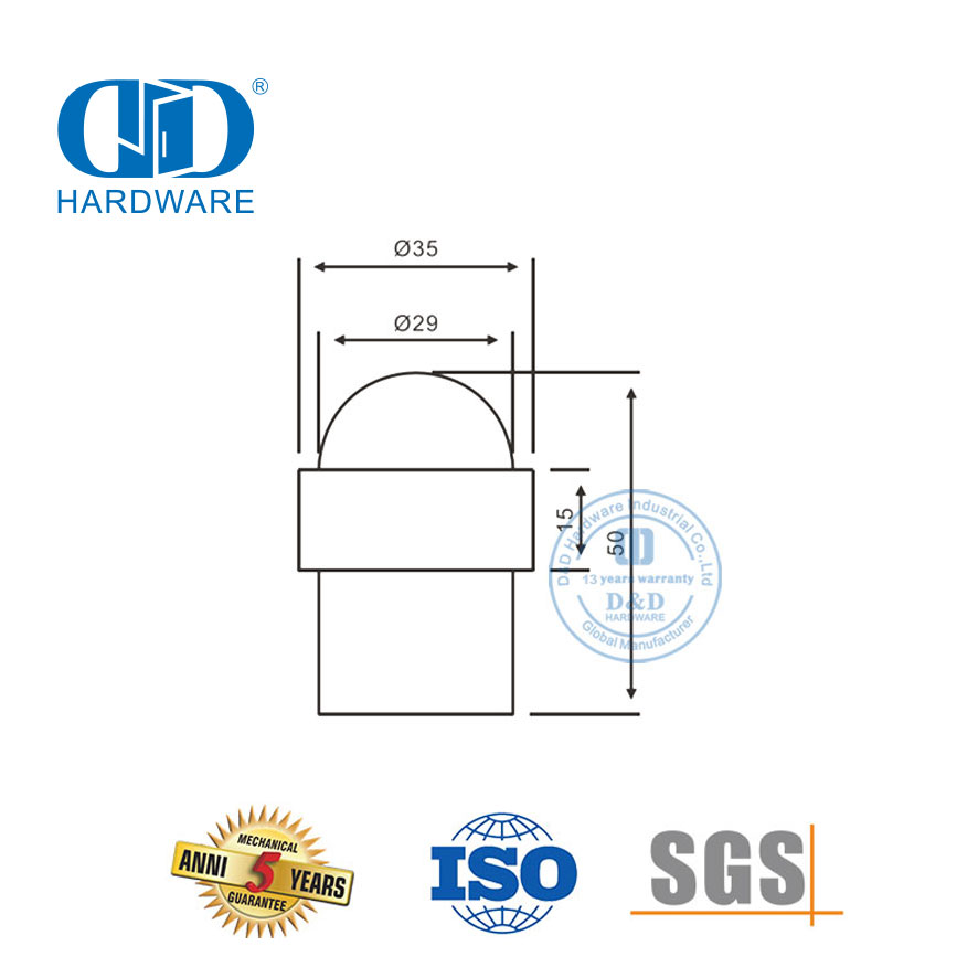 Commercial Building Hardware Satin Finish Floor Mounted Door Stop for Hotel-DDDS008-SSS