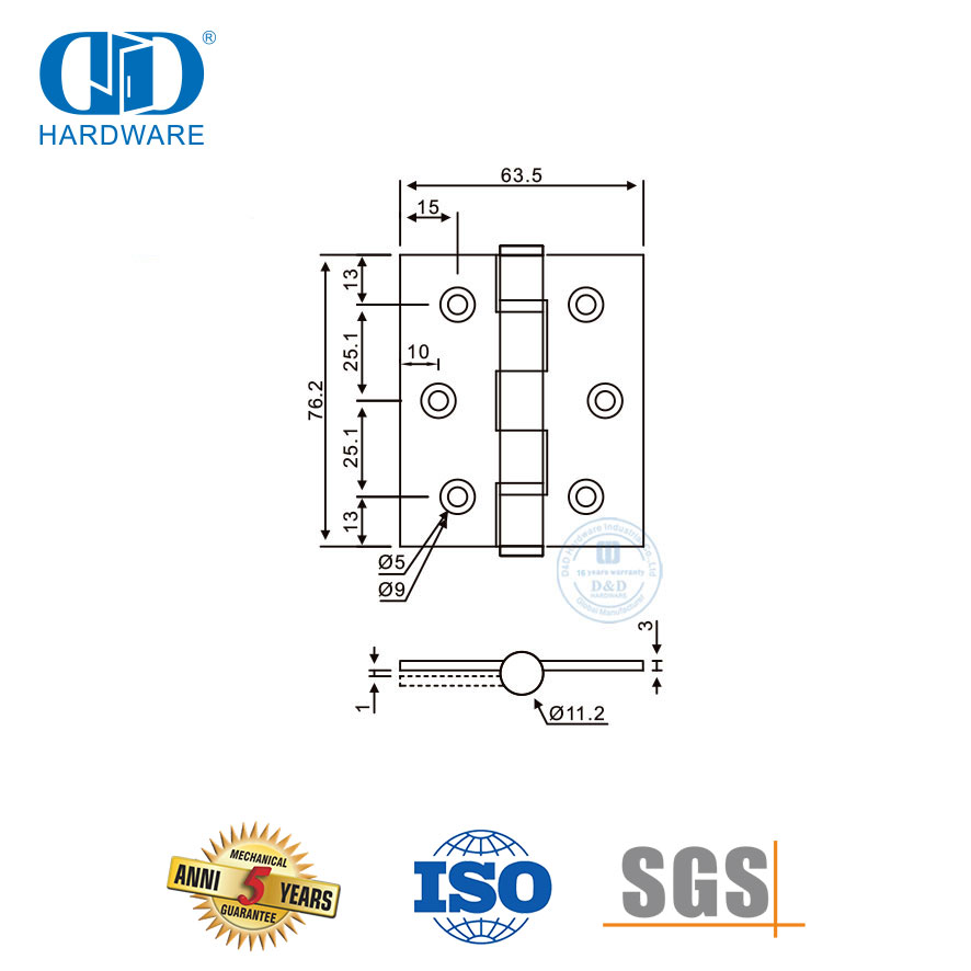 Stainless Steel Double Ball Bearing Flat Tip Washer Door Hinge-DDSS048-B