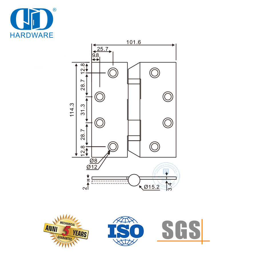 Stainless Steel Durable Hospital Tip Door Hinge for Healthcare Project-DDSS044-B-4x3x3.0mm