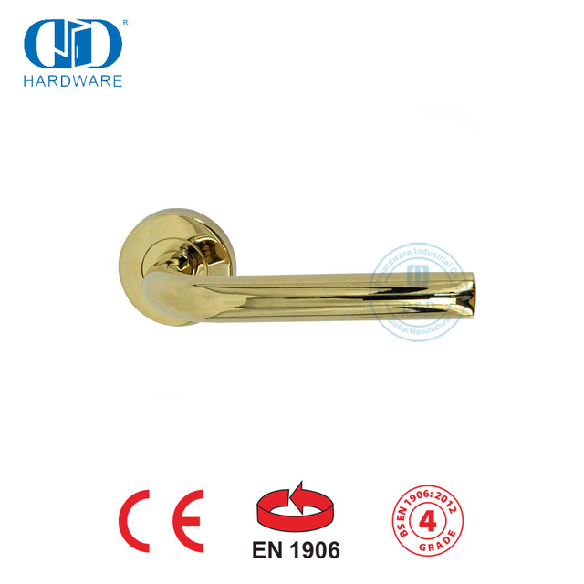 Polished Brass Mirror Golden EN 1906 Tubular Type Door Handle-DDTH002-PB