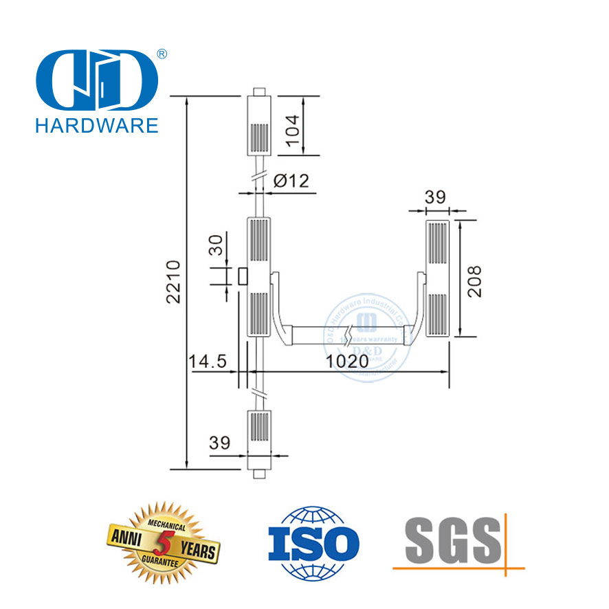 Steel Panic Exit Hardware Vertical Cross Bar for Emergency Exit-DDPD036