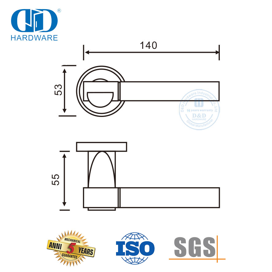 Composite Door Hardware Stainless Steel 304 Solid Tubular Lever Handles-DDSH018-SSS