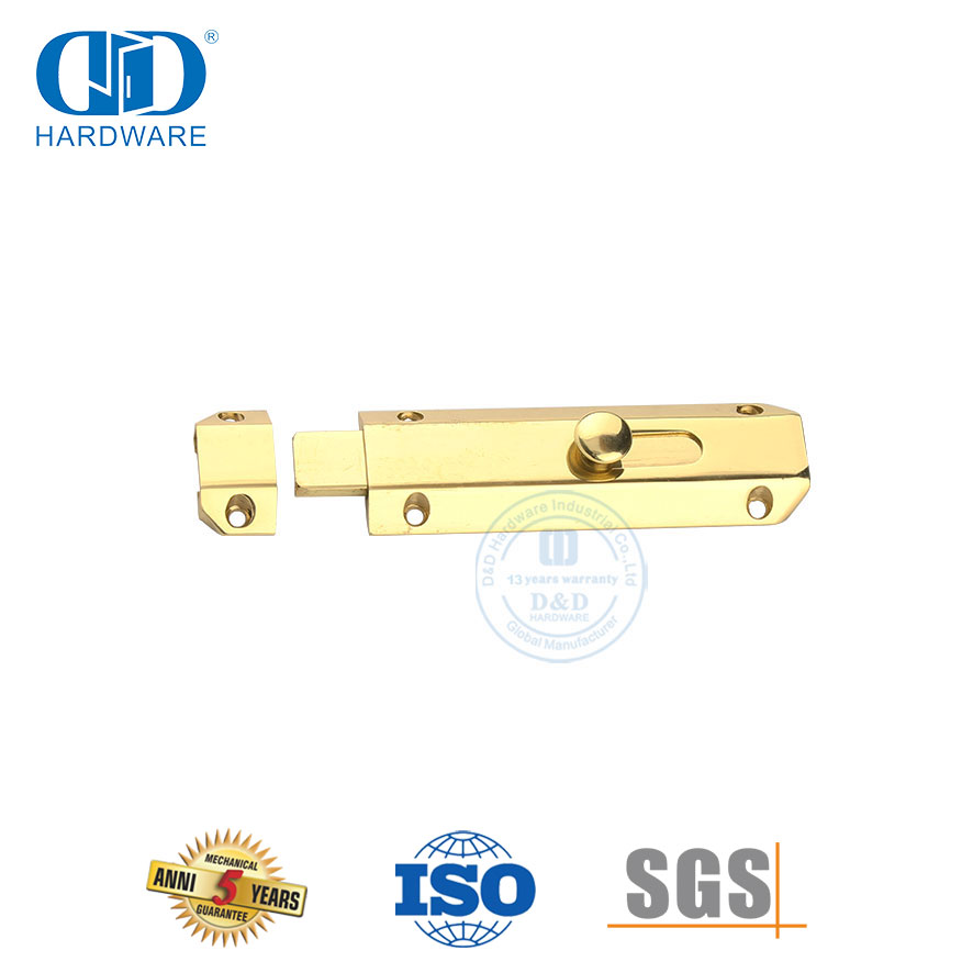 Gold Plated Polished Brass Tower Bolt for Commercial Building Door-DDDB017-PB