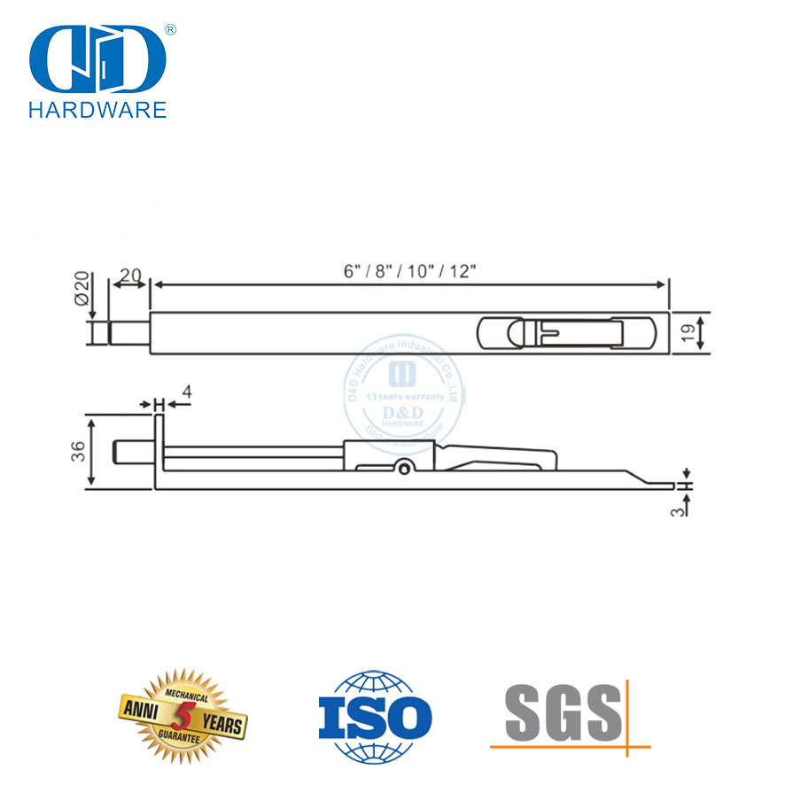 Stainless Steel Heavy Duty Flush Bolt for Wooden Door-DDDB001-MB