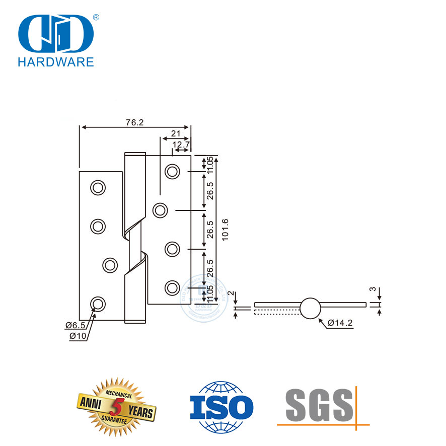 Two Knuckle Stainless Steel Metal Door Hinge Manufacturer in China Rising Hinge-DDSS016