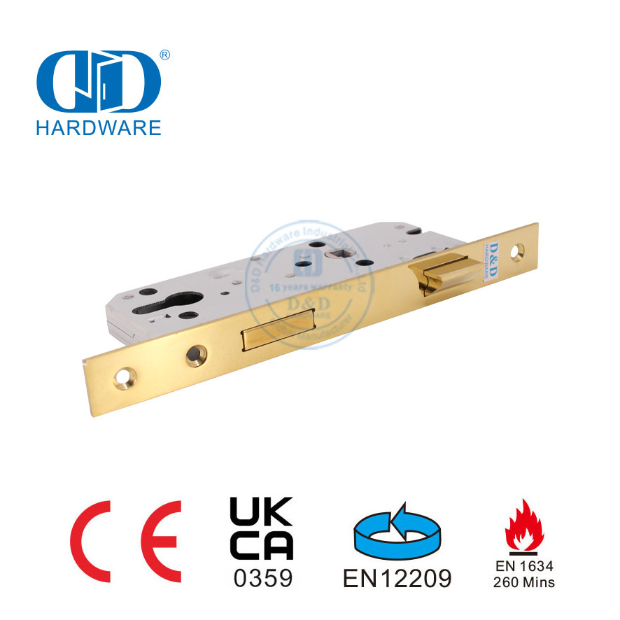 Polished Brass Mirror Golden Fire Rated Mortise Lock for Commercial Building-DDML026-4585-PB