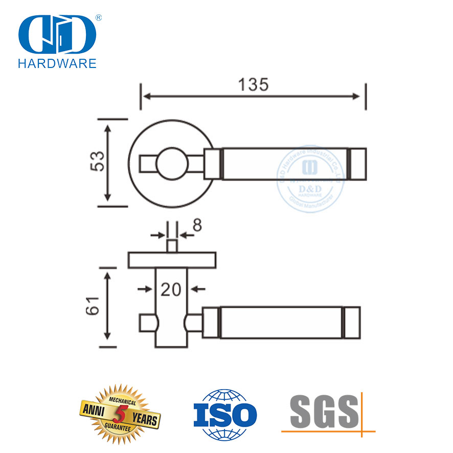 Stainless Steel Precision Casting Cylindric Shape Solid Lever Handle-DDSH034-SSS
