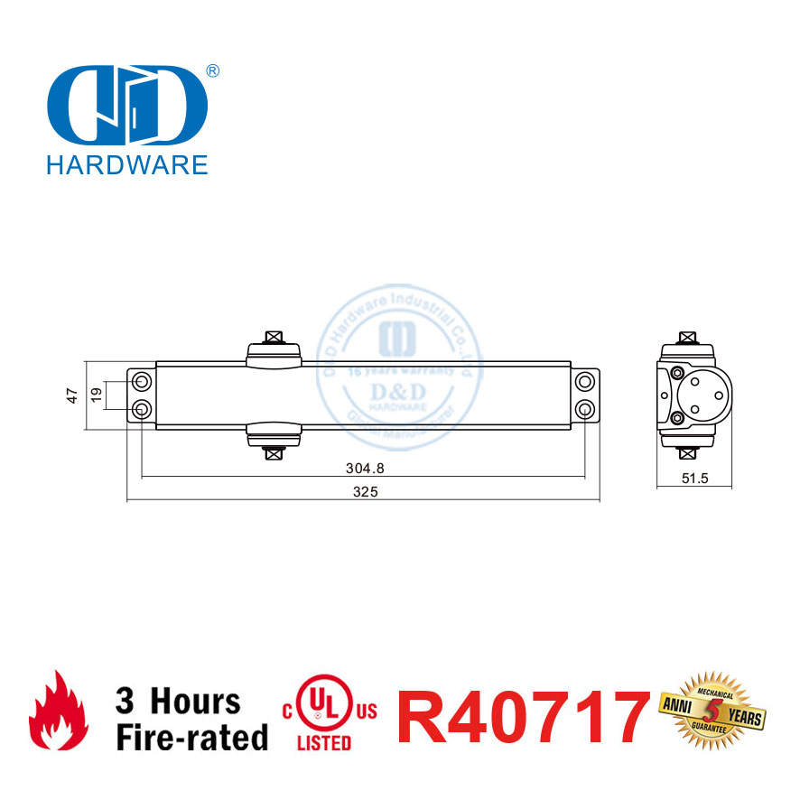High Quality 150KG 1400mm Heavy Duty Adjustable Speed ANSI UL Certificate Certification Fire Door Closer-DDDC042