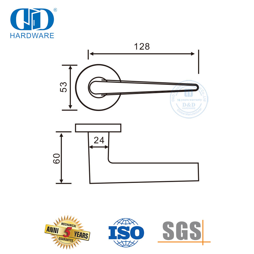 Construction Hardware SS 304 Solid Lever Handle for Office Doors-DDSH044-SSS