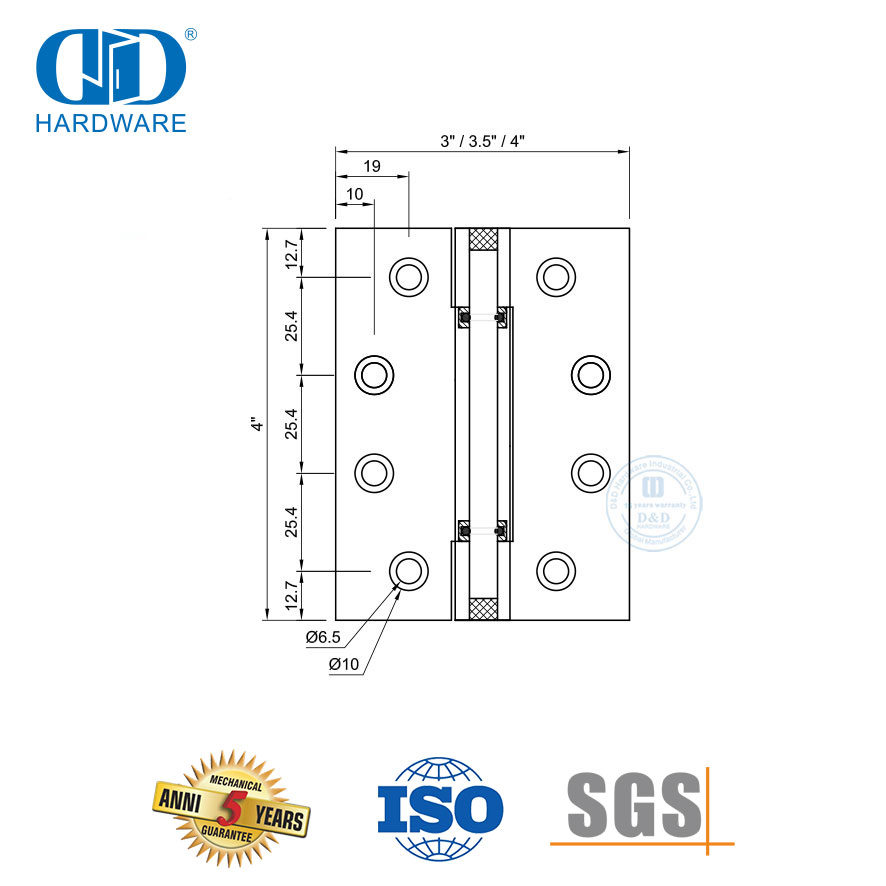 Stainless Steel Euro Profile 3 Knuckle Concealed Bearing Butt Hinge-DDSS062