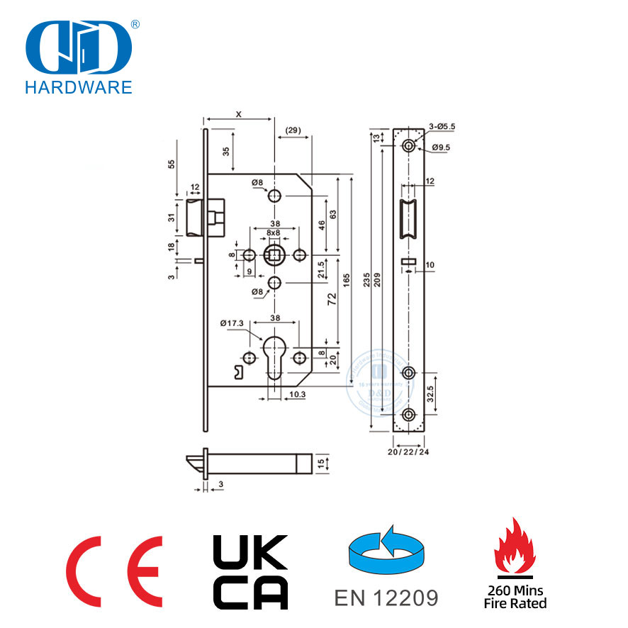 Apply for Escape Door High Security Stainless Steel EN12209 Night Latch Door Lock-DDML014-6072