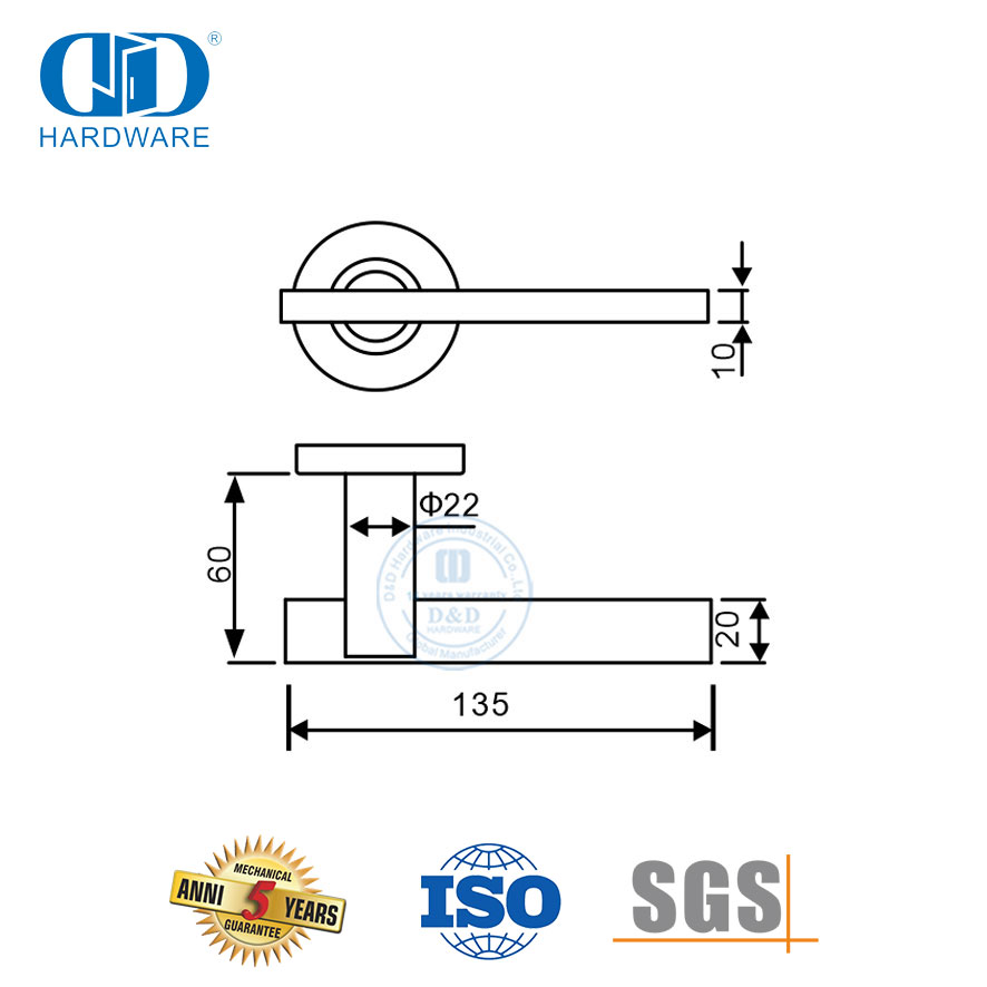 Simple Elegant Design Main Door Hardware Flat Tubular Lever Handle-DDTH041-SSS