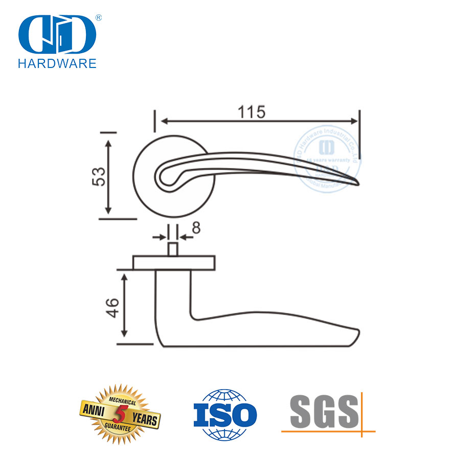 High Standard Simple Design Curved Type Solid Lever Door Handle-DDSH027-SSS