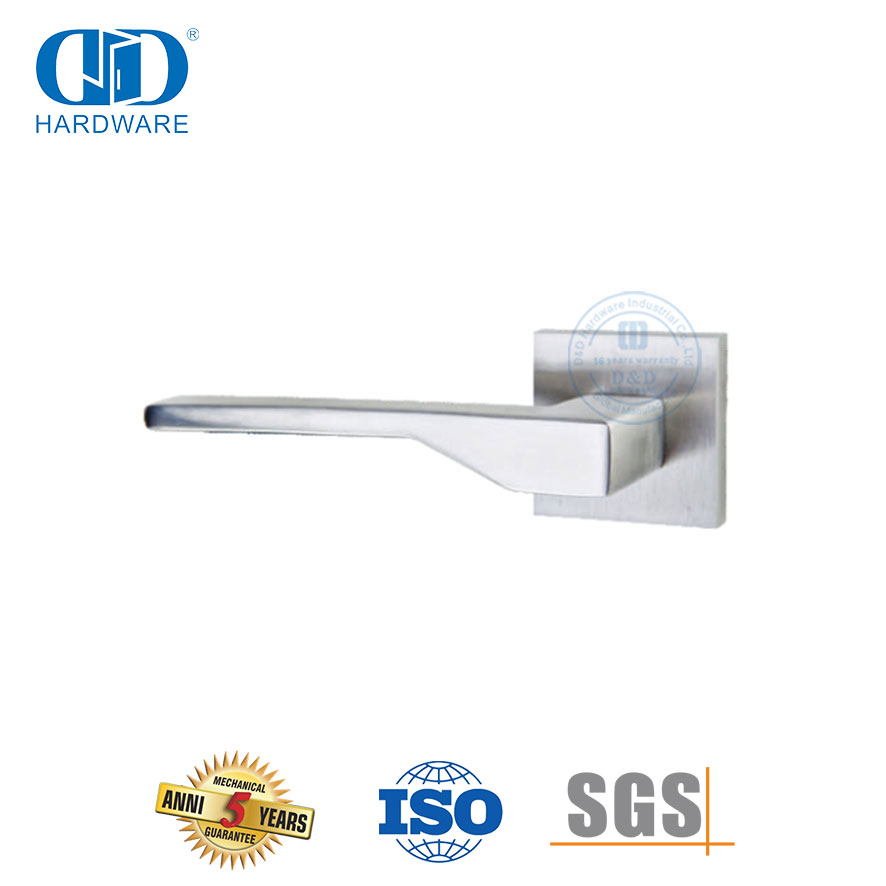 Stainless Steel Square Rosette Apartment Building Solid Lever Door Handle-DDSH048-SSS