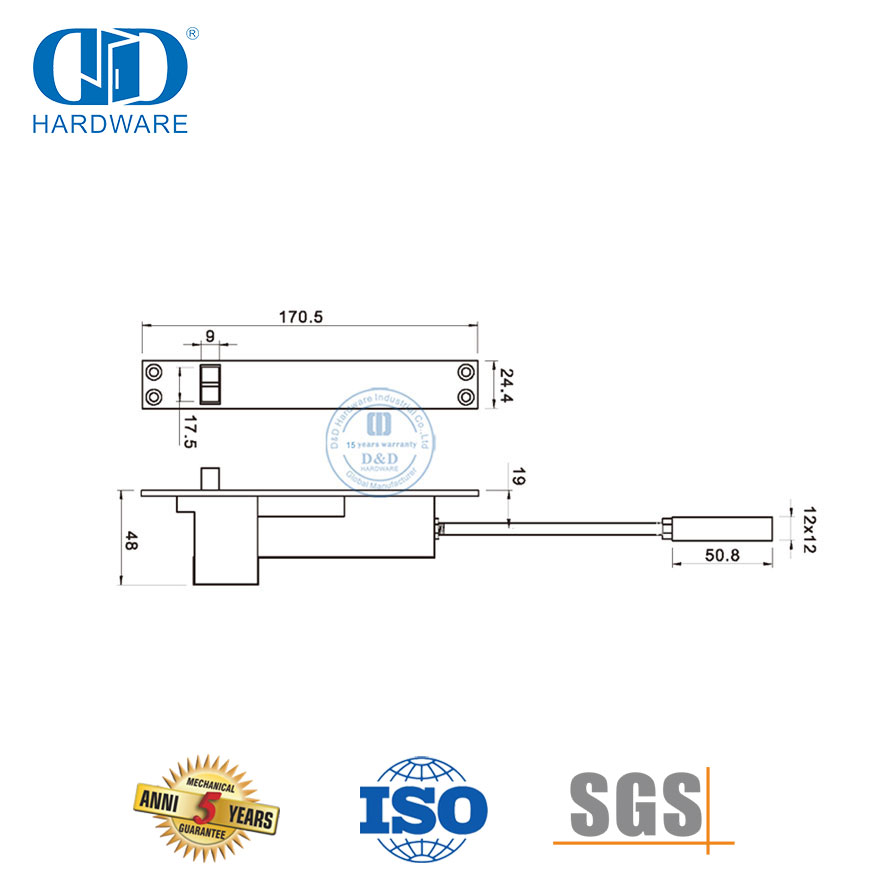 Metal Door Hardware Vertical Adjustment Standard Rod Fully Automatic Bolt-DDDB032-SSS