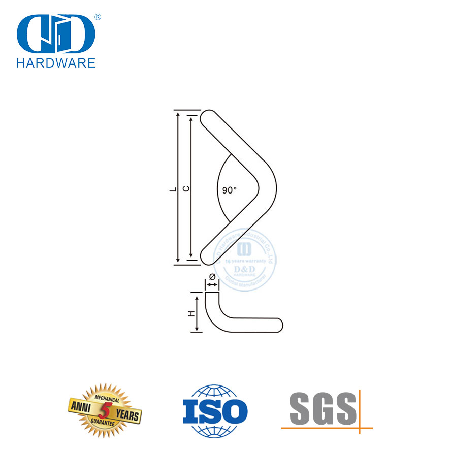 Satin 316 Stainless Steel Glass Mounted Back-to-Back Elbow Style Pull Handle-DDPH012