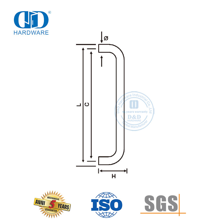 Durable Custom Stainless Steel Offset Glass Handle for Bathrooms Shower-DDPH020